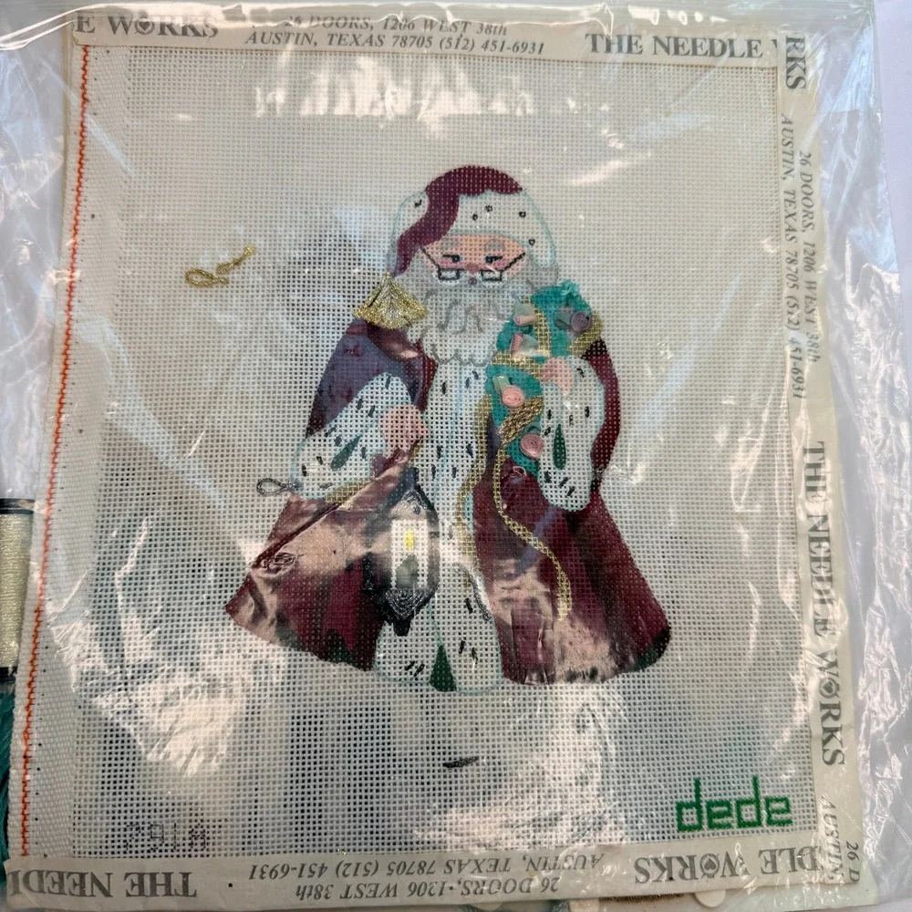 The Needle Works Santa Hand Painted Needlepoint Kit Christmas Partially Stitched
